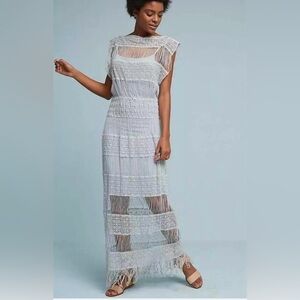 Anthropologie Callahan Pastel Blue Crochet Fringe Maxi Dress size XS NWT